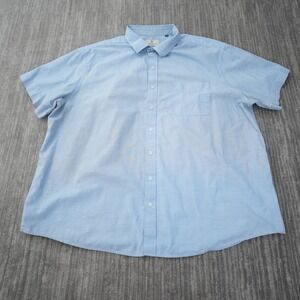 Oak Hill Shirt Men Button Up Short Sleeve Light Blue Solid Pocket 100 Cotton 2XL